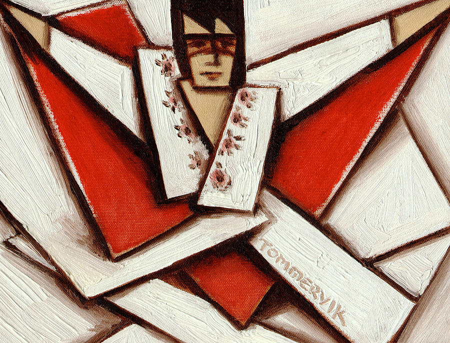 Tommervik Abstract Cubism Elvis Red Cape Art Print Painting by Tommervik