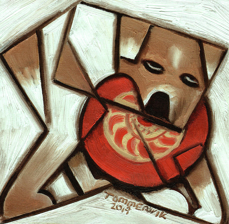 Tommervik Dog Playing With Red Frisbee Art Print Painting by Tommervik