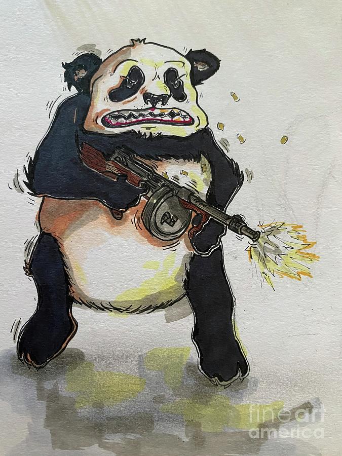 Tommy Gun Panda Drawing by Dom Nevada - Pixels
