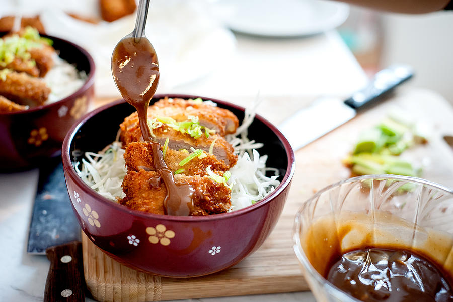 Tonkatsu with noodles and sauce in bowl, Japan Photograph by stéphane  Bureau du Colombier