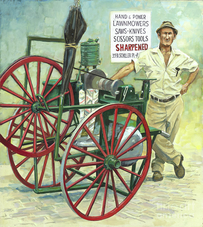 St. Louis Painting - Tony Gagliarducci and His Handmade Sharpening Cart by Don Langeneckert