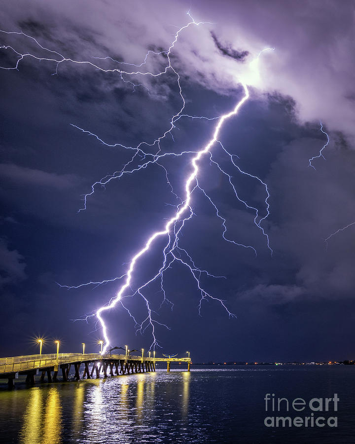 Tony Saprito Pier Lightning Photograph by Damon Powers - Fine Art America