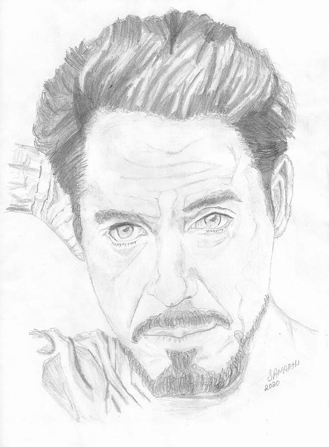 Tony Stark Robert Downey Jr. Pencil Drawing Print 