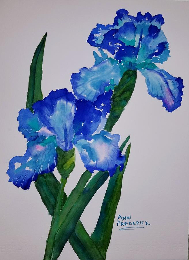 Too Blue Iris Painting by Ann Frederick