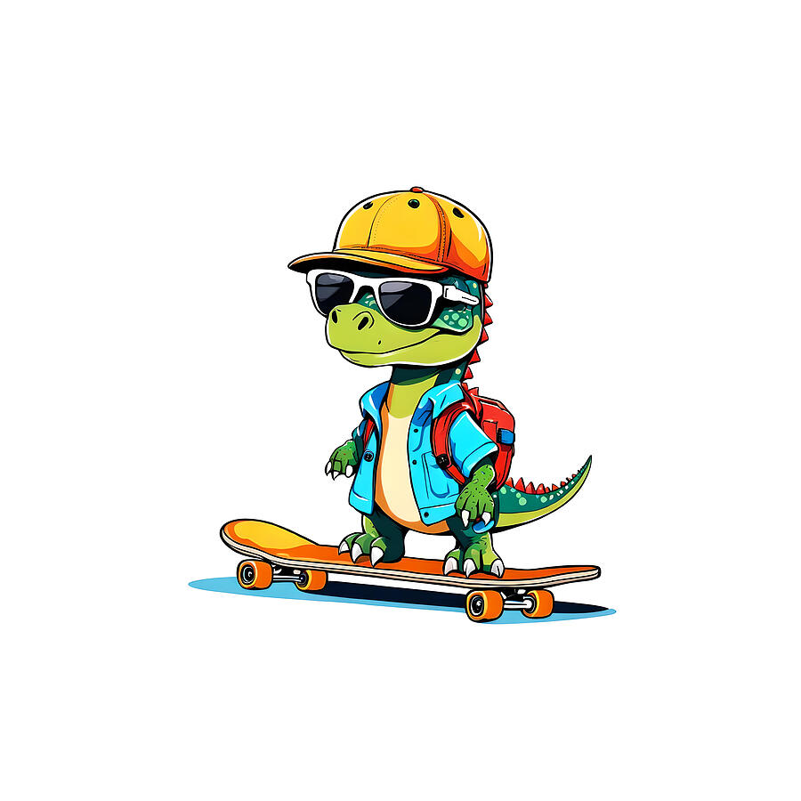 Too Cool For School Dino Boy on Skate Board Digital Art by Freddy B Too Cool For School Dino Boy on Skate Board Digital Art by Freddy B