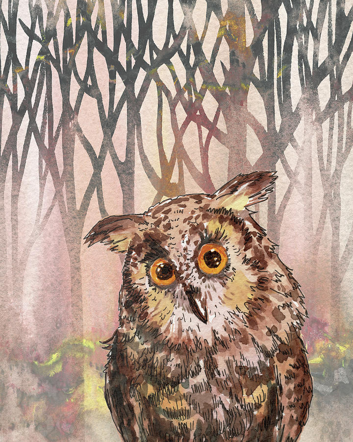 Too Cute Too Sweet Baby Owl In The Forest  Painting by Irina Sztukowski