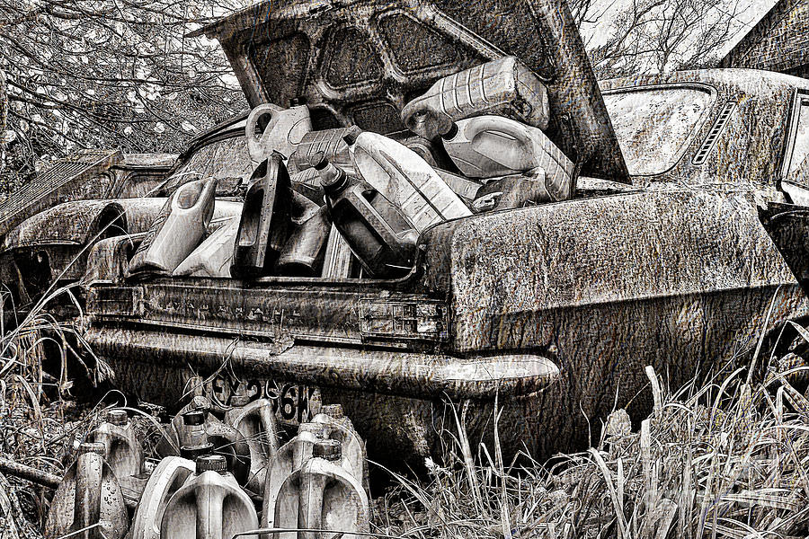 Too Old-too Much Overloaded Old Vintage Car Boot Left At Remote Location Lots Of Texture  Photograph by Tatiana Bogracheva