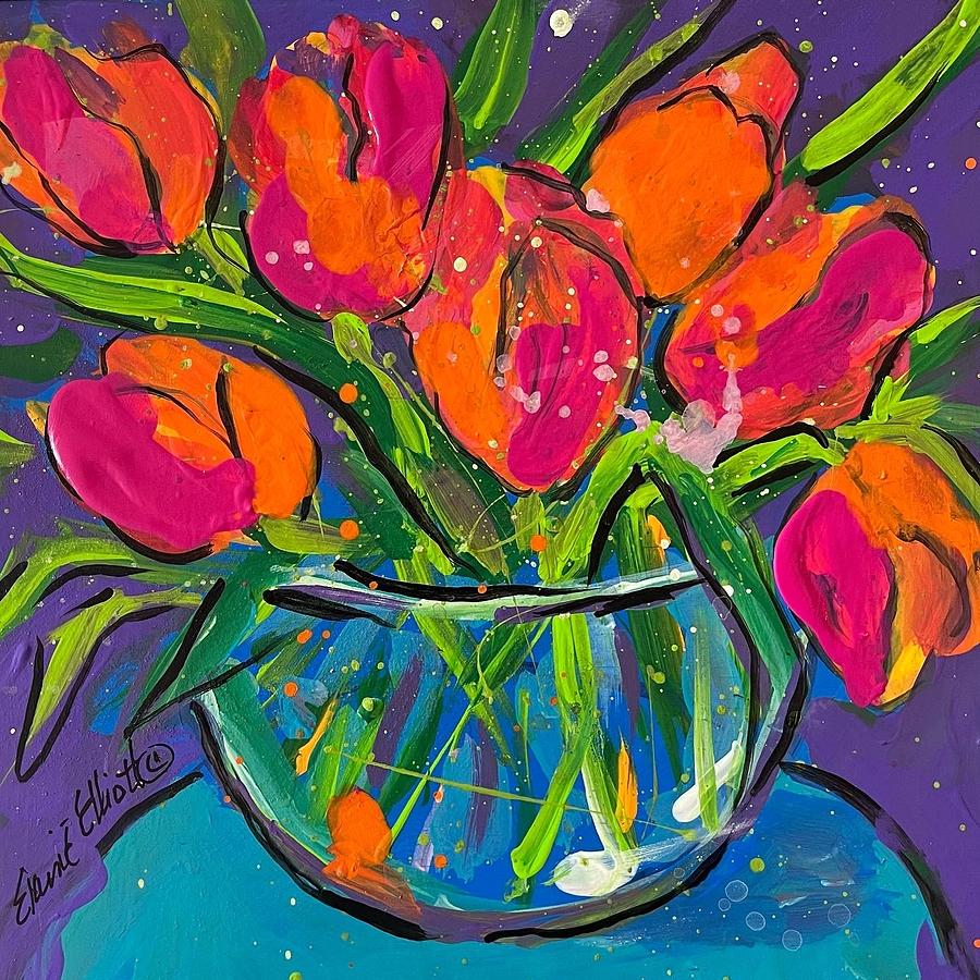 Too True Tulips Painting by Elaine Elliott