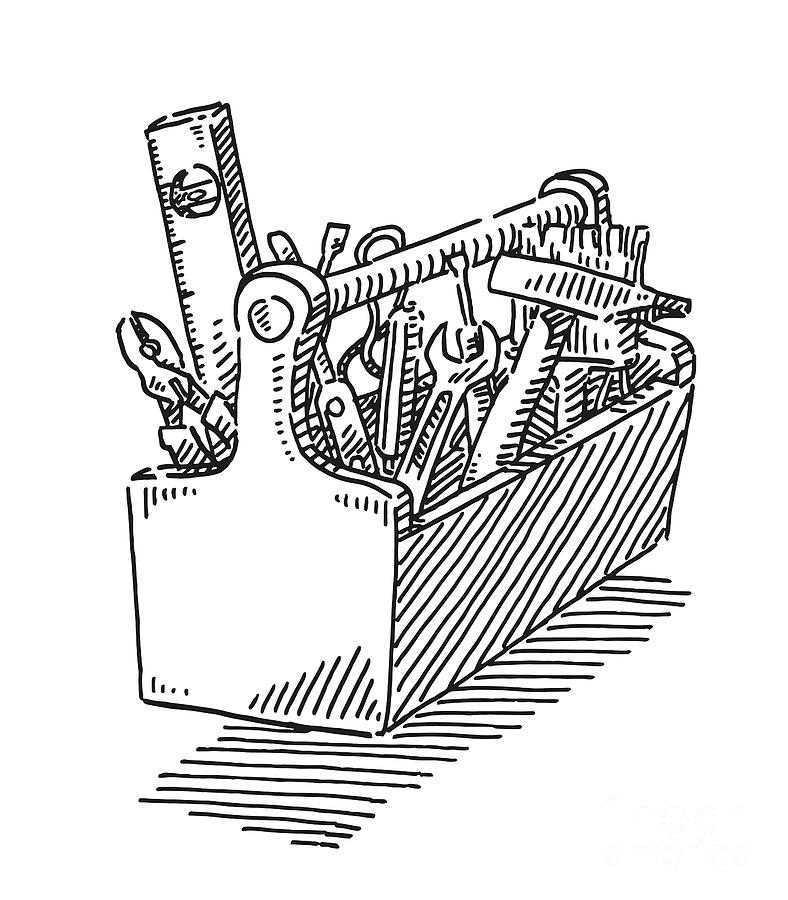 Black And White Drawing - Toolbox Drawing by Frank Ramspott