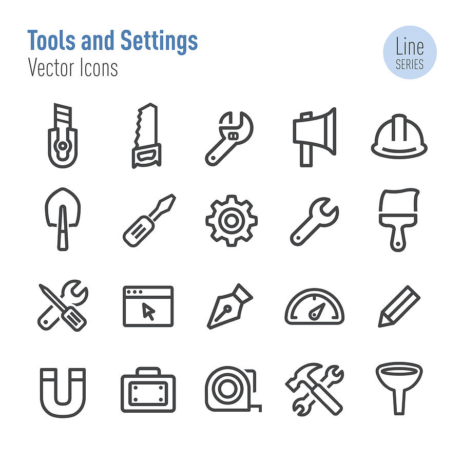 Tools and Settings Icons - Vector Line Series Drawing by -victor-