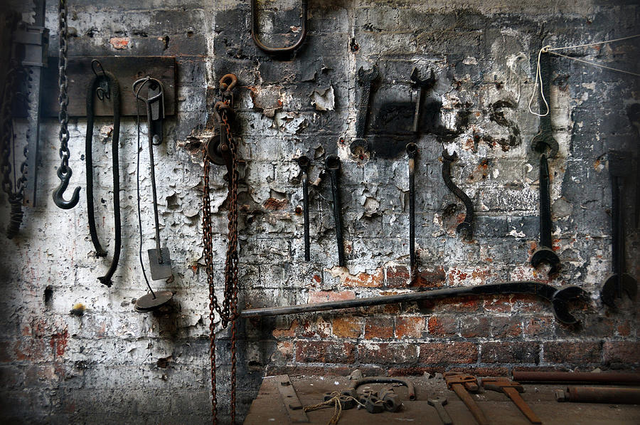 Tools in the workshop of an old abandoned coalmine in Scotland Photograph by RicardMN Photography