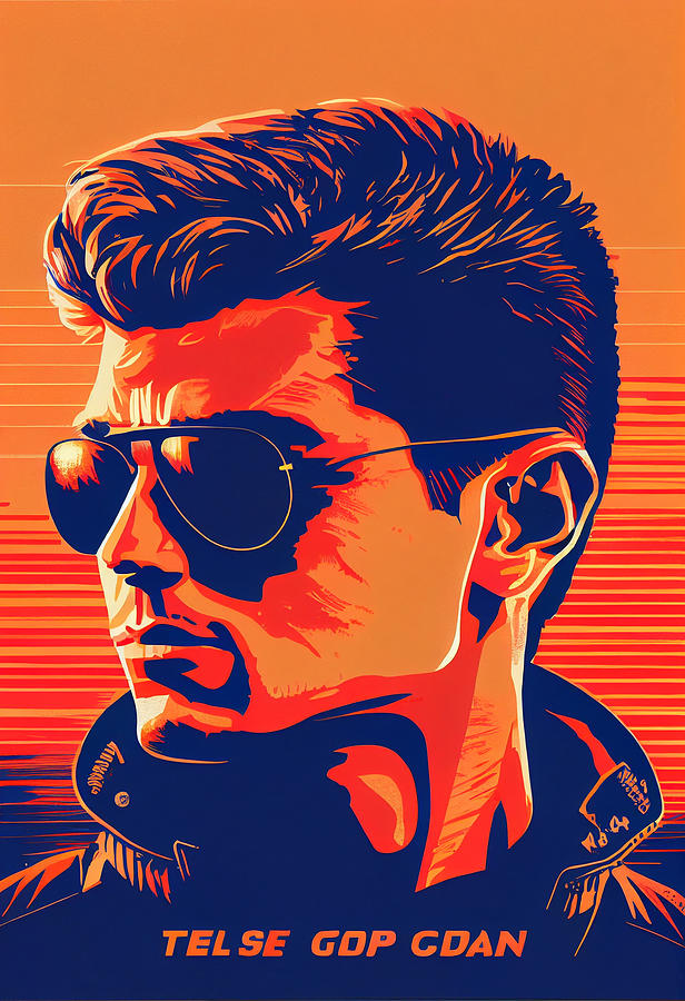 Fantasy Digital Art - TOP  GUN    Minimalistic  movie  poster  oil  painting   by Asar Studios by Celestial Images