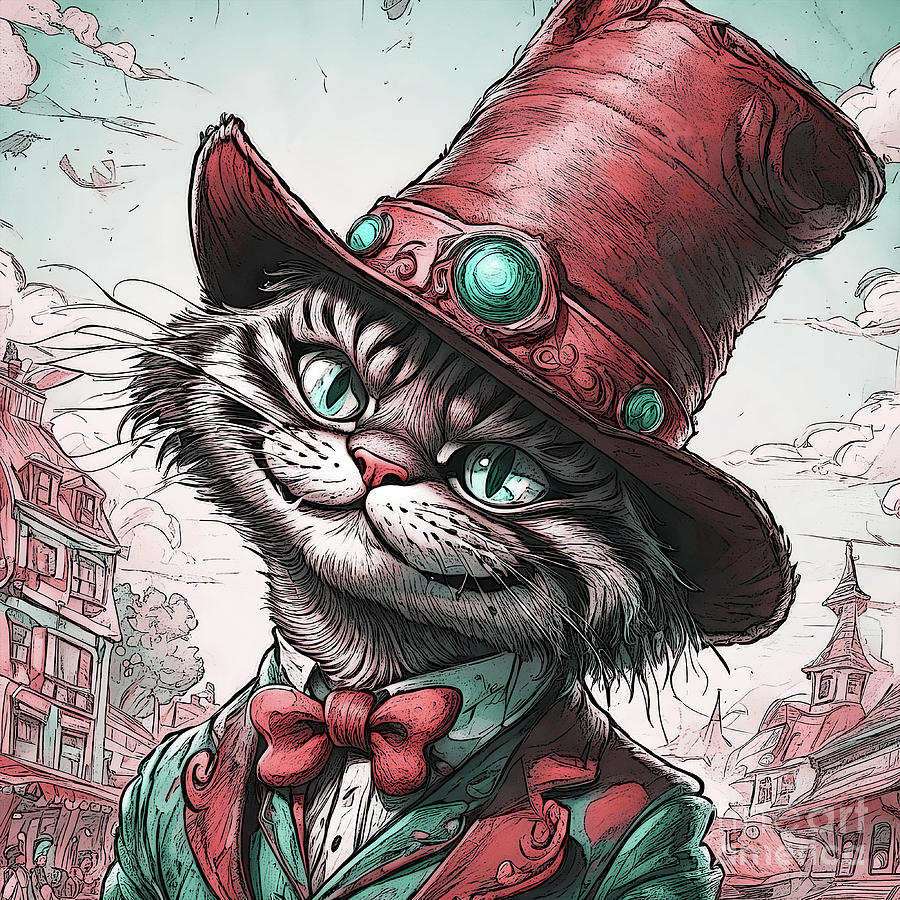 Top Hat Cat Digital Art by DSE Graphics
