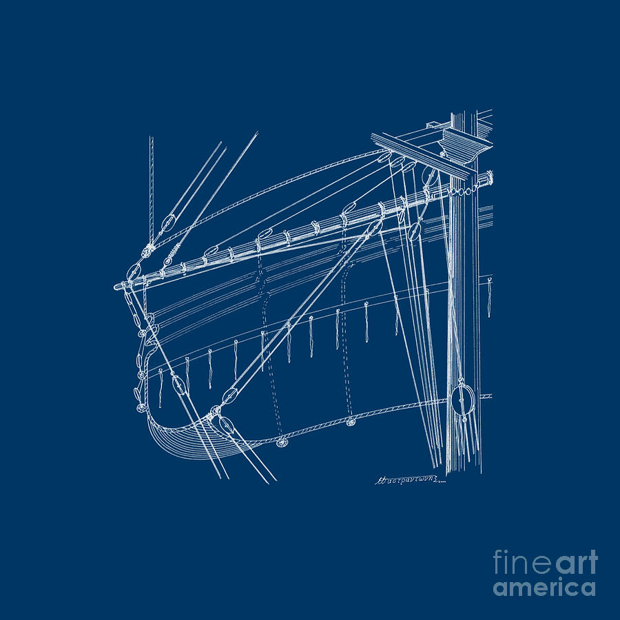 Top-mast yard and sail - blueprint Drawing by Panagiotis Mastrantonis