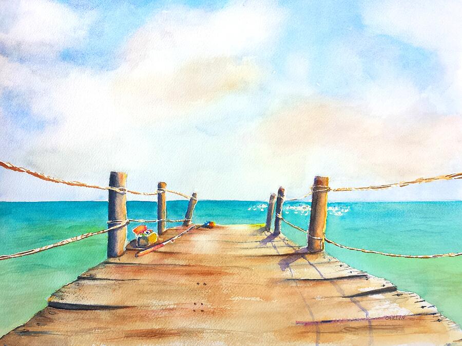 Top of Old Playa Paraiso Pier 2 Painting by Carlin Blahnik CarlinArtWatercolor