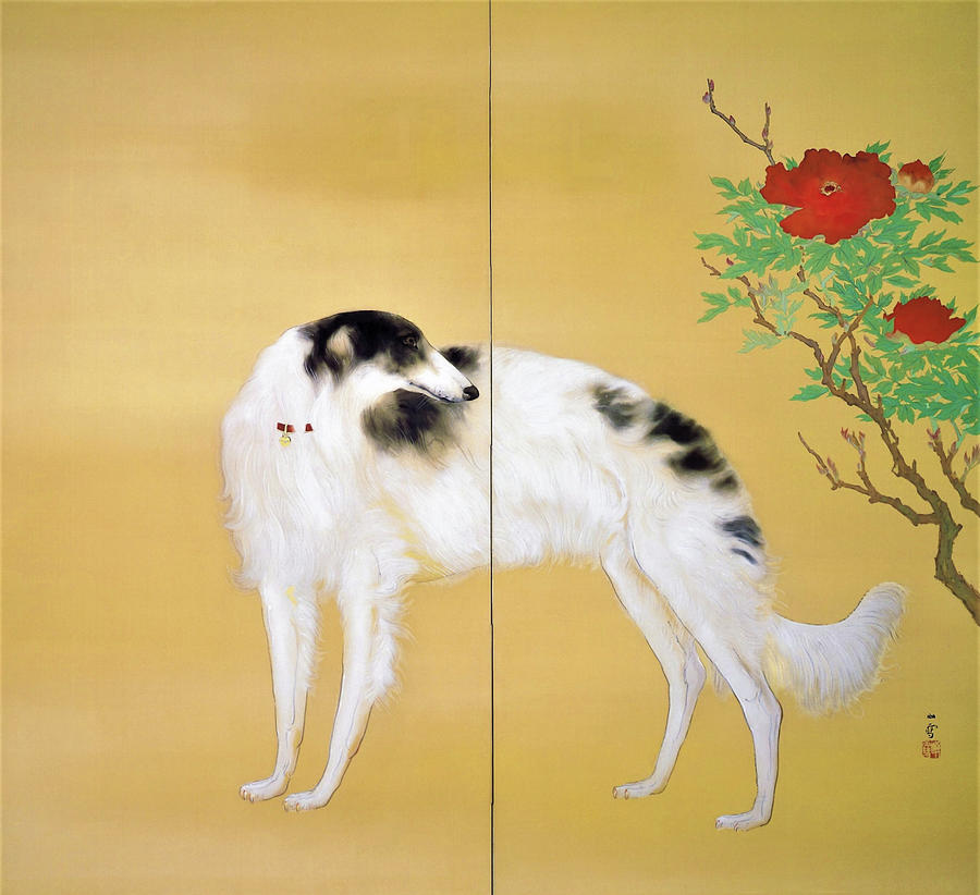 Dog Painting - Top Quality Art - Dogs from Europe-borzoi by Hashimoto Kansetsu