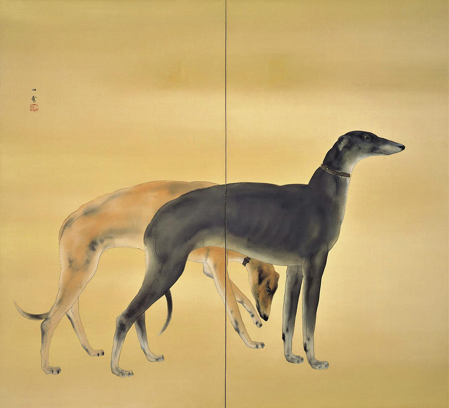 Dog Painting - Top Quality Art - Dogs from Europe-Greyhound by Hashimoto Kansetsu