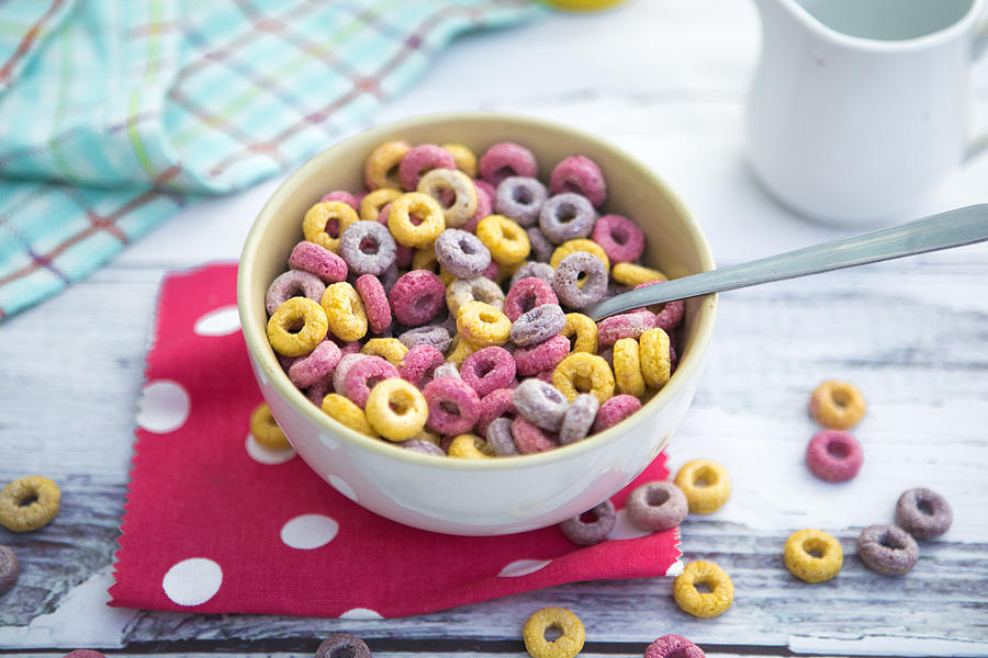 Top View Bowl Of Colorful Loops Cereals For Breakfast Photograph by Carol Yepes