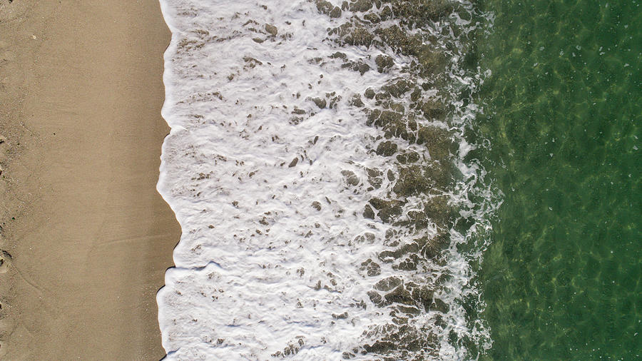 Top View Landscape Scene Of Waves Crashing On Empty Tropical Beach Photograph