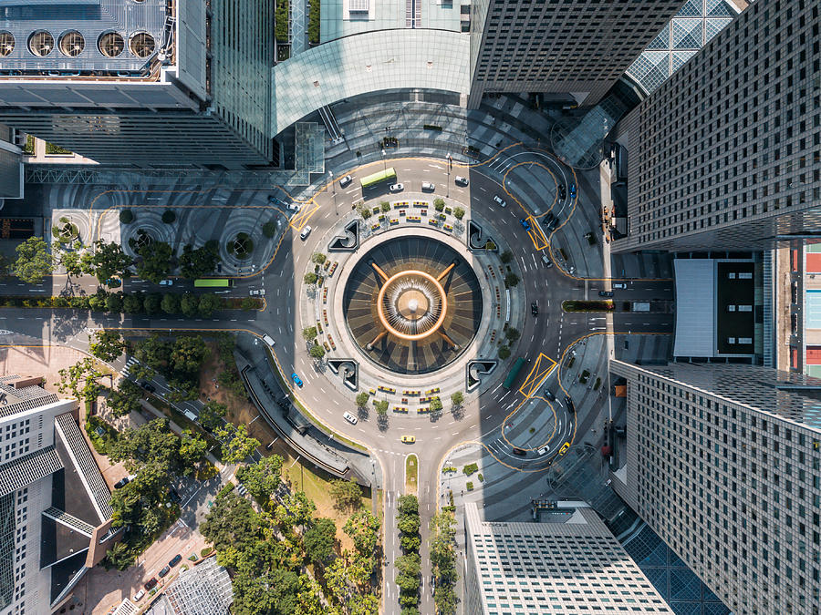 Top view of the Fountain of Wealth as the largest fountain in the world at Singapore. It is located in one of Singapore largest shopping malls. Photograph by Mongkol Chuewong