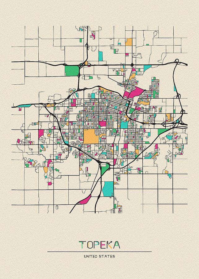 Memento Movie Drawing - Topeka, Kansas City Map by Inspirowl Design