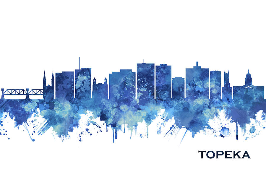 Topeka Kansas Skyline Blue Mixed Media by NextWay Art - Fine Art America