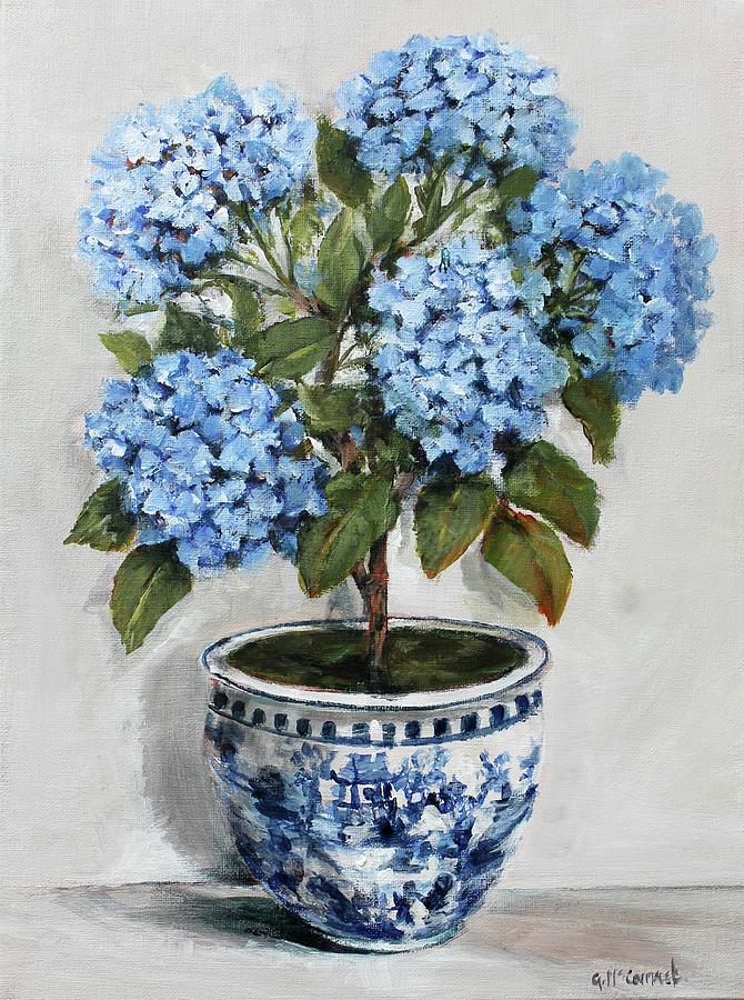 Topiary Hydrangeas in Blue and White Painting by Gail McCormack