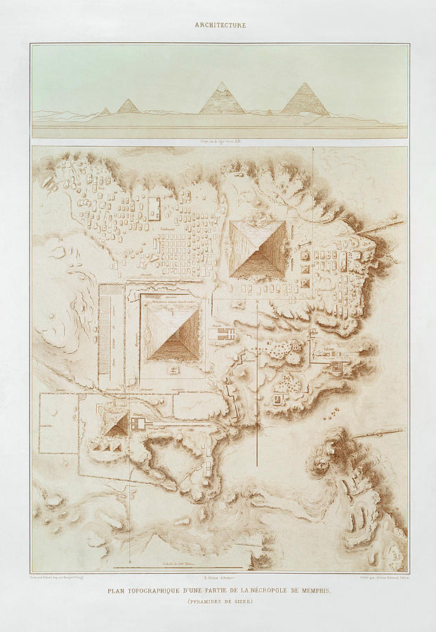 Map Drawing - Topographic map of part of the Memphite Necropolis 1878 by Emile Prisse dAvennes