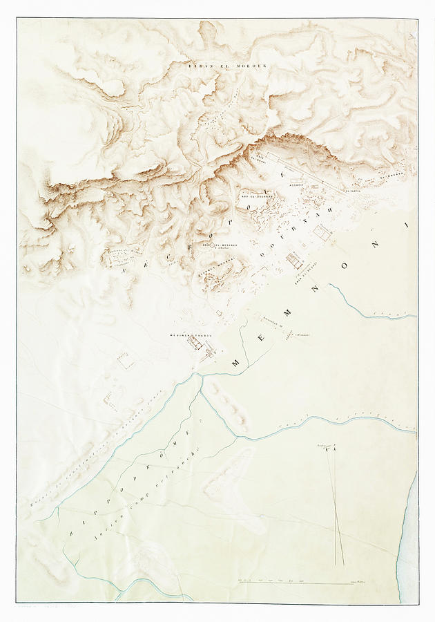 Map Drawing - Topographic map of the ruins of Thebes by Emile Prisse dAvennes