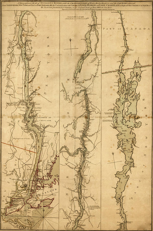 Map Drawing - Topographical Map of the Hudson River 1776 by Vintage Military Maps