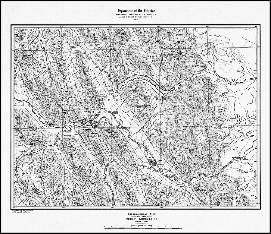 Topographical Map of The Rocky Mountains 1902 Black and White  Photograph by Carol Japp