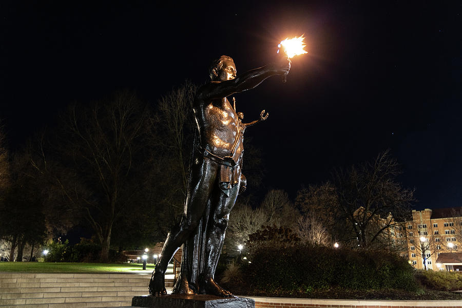 Torchbearer statue at the University of Tennessee at night Photograph by Eldon McGraw