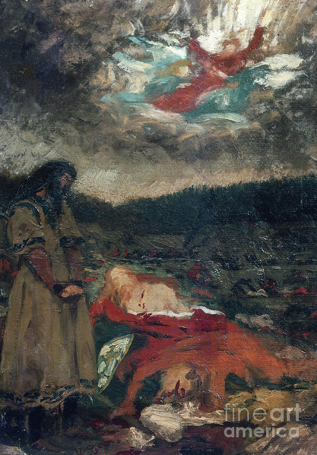 Tore Hund by St. Olav corpse, 1881 Painting by O Vaering by Olaf Isaachsen