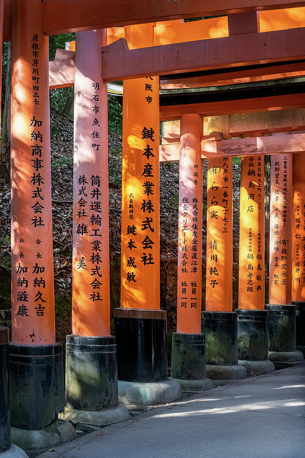 Torii Gate Inscriptions Fushimi Inari Shrine Kyoto Japan II Photograph by Joan Carroll