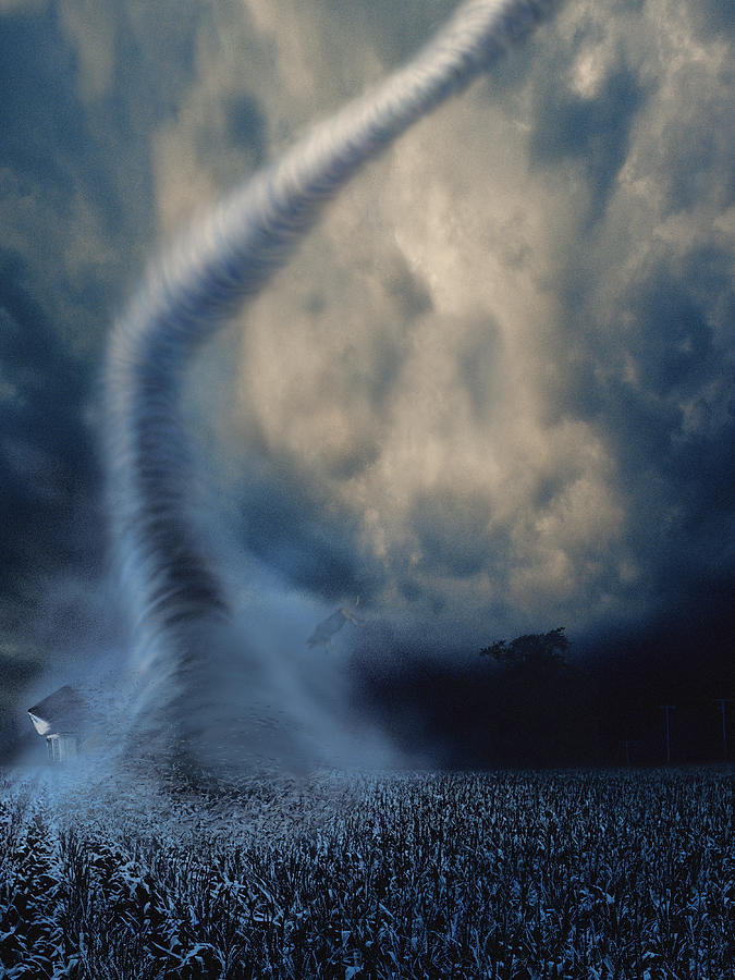 Tornado destroying farm Drawing by Steven Puetzer