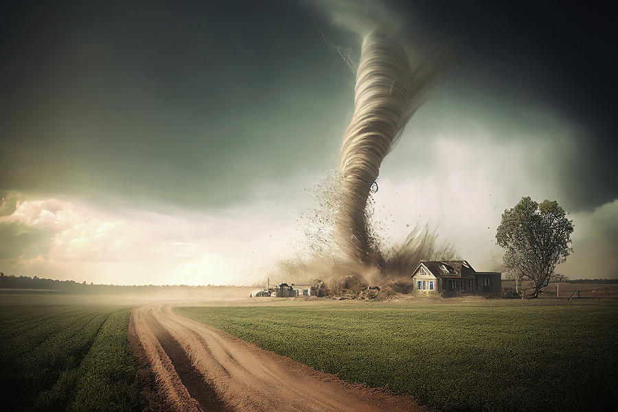 Tornado Destroying Farmhouse Digital Art by Jim Vallee
