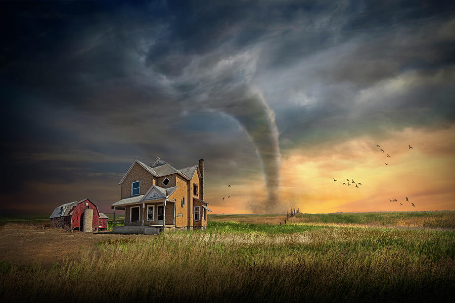 Tornado Touchdown by a Farm on the Prairie Photograph by Randall Nyhof
