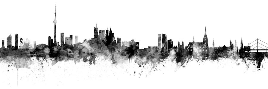 Toronto and Linz Skylines Mashup Digital Art by Michael Tompsett