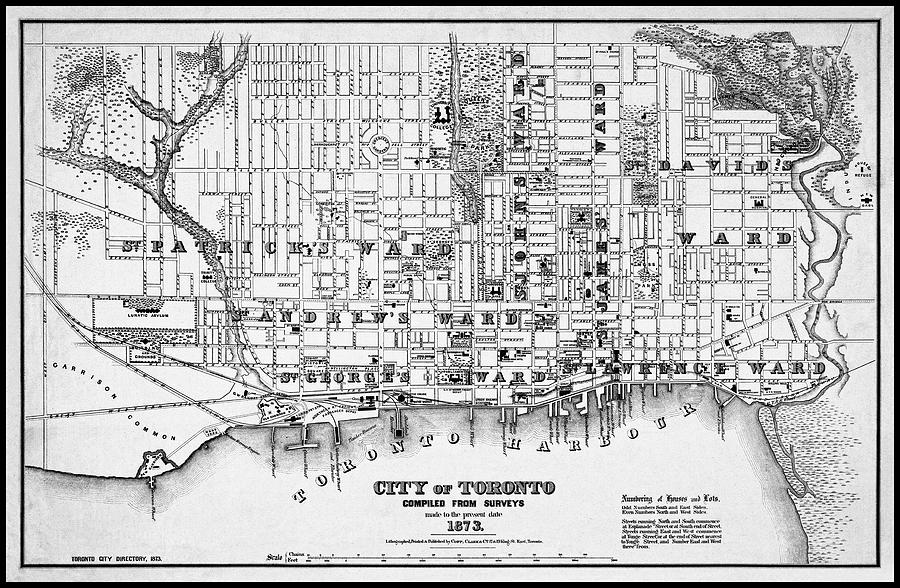 Toronto Canada Historical City Map 1873 Black and White  Photograph by Carol Japp
