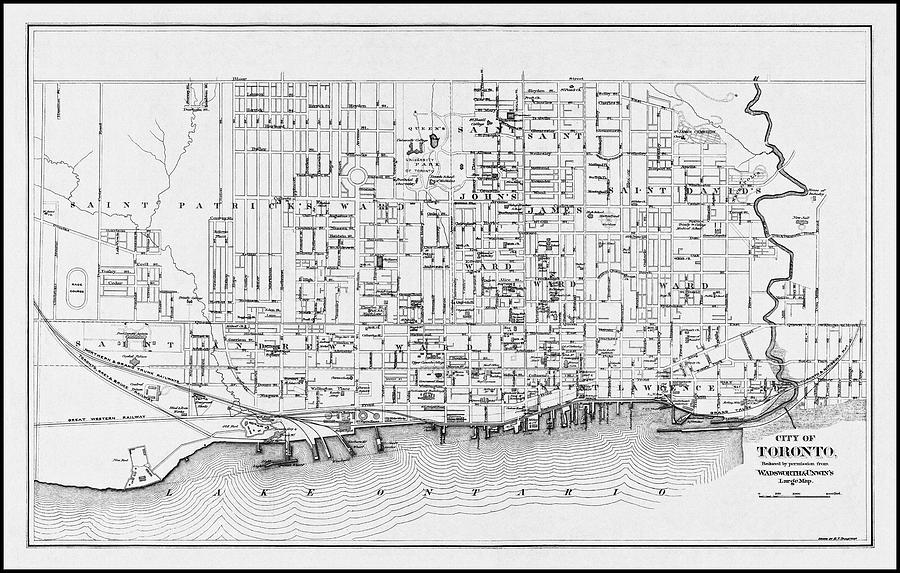 Toronto Canada Vintage City Map 1880 Black and White  Photograph by Carol Japp