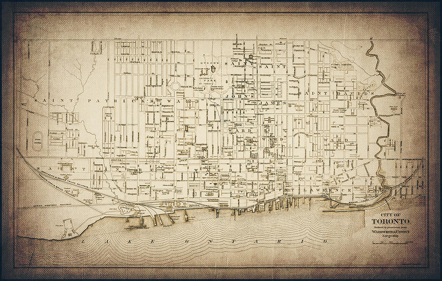 Toronto Canada Vintage City Map 1880 Nostalgic Sepia  Photograph by Carol Japp