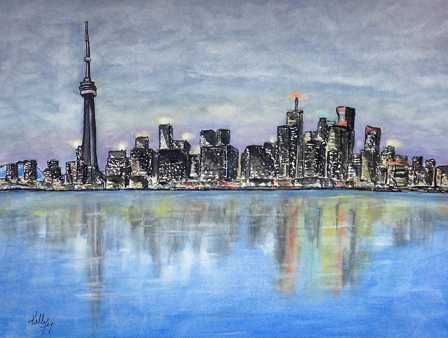 Toronto Night Lights Painting by Kelly Mills