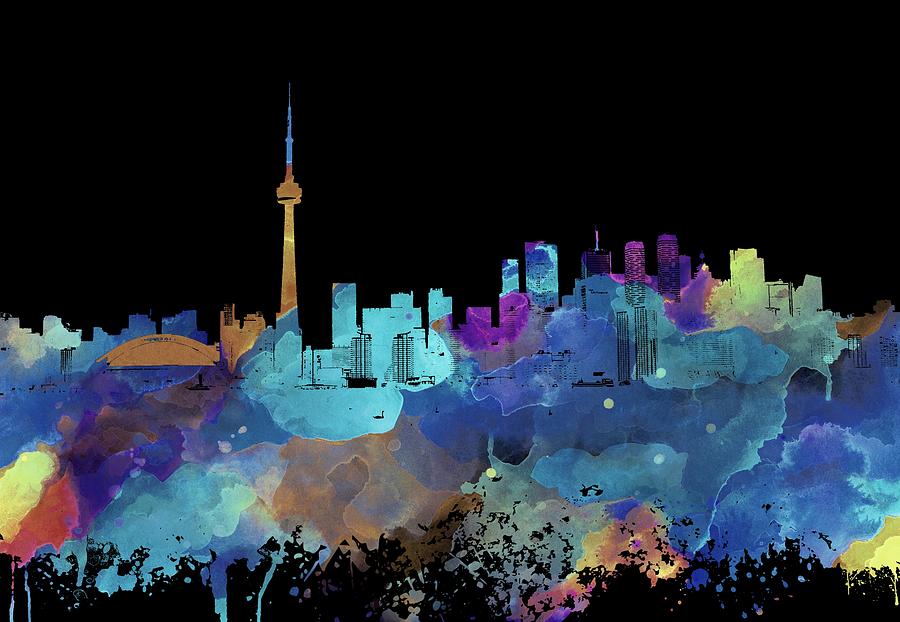 Toronto Ontario Canada black skyline Design 250 Mixed Media by Lucie Dumas