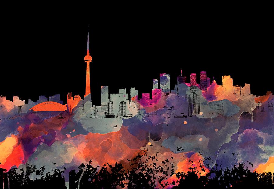 Toronto Ontario Canada black skyline Design 251 Mixed Media by Lucie Dumas