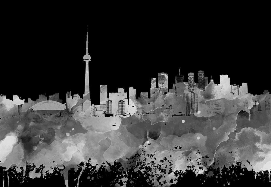 Toronto Ontario Canada grayscale skyline Design 252 Mixed Media by Lucie Dumas