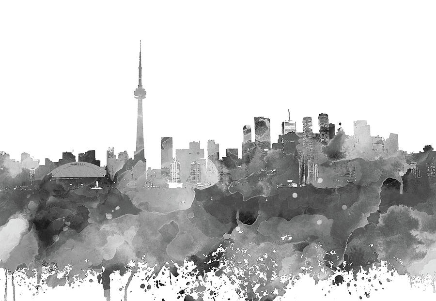 Toronto Ontario Canada Grayscale Skyline Design 253 Mixed Media by Lucie Dumas