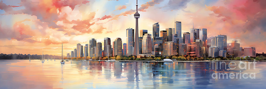 Toronto Ontario City Skyline at Sunset panoram by Asar Studios Painting ...