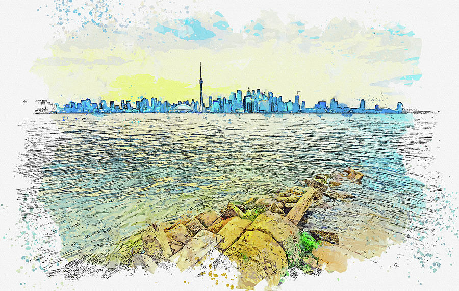 Toronto Skyline at Sunset, ca 2021 by Ahmet Asar, Asar Studios Painting by Celestial Images