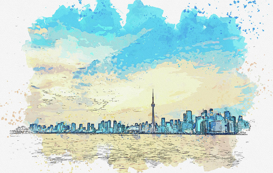 Toronto Skyline from Centre Island at Sunset, ca 2021 by Ahmet Asar, Asar Studios Painting by Celestial Images