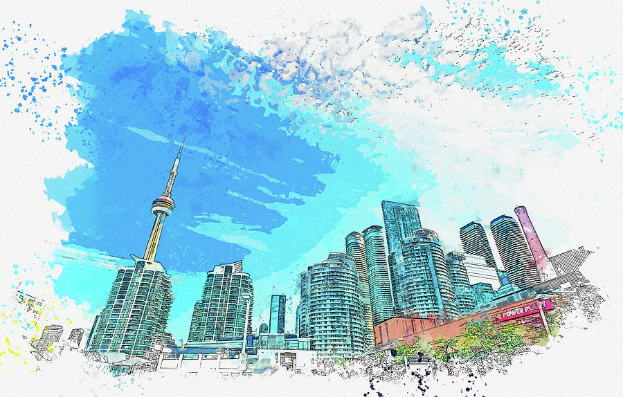 Toronto Skyline from the Harbourfront, ca 2021 by Ahmet Asar, Asar Studios Painting by Celestial Images
